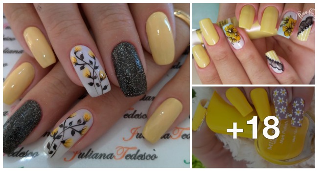 Unhas decoradas com esmalte amarelo, melhores modelos