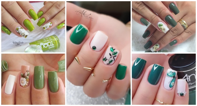 Inspirações unhas com 4 tipos de verde
