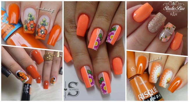 22 modelos de unhas decoradas com esmalte laranja, muitas fotos para você ver